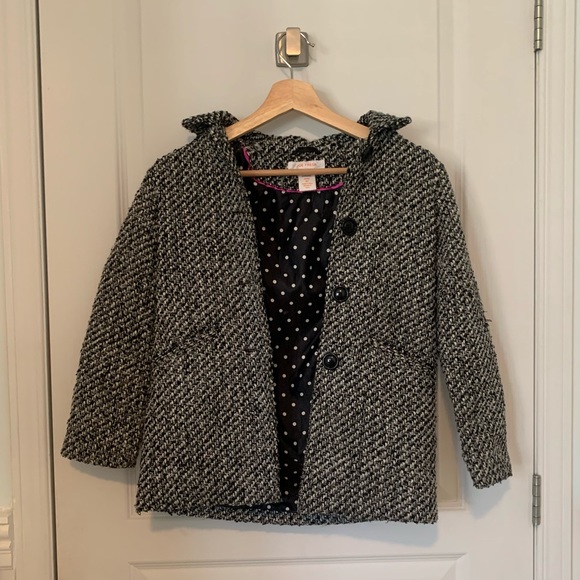 Black & White Button Up Tweed Trench Coat - Picture 4 of 8